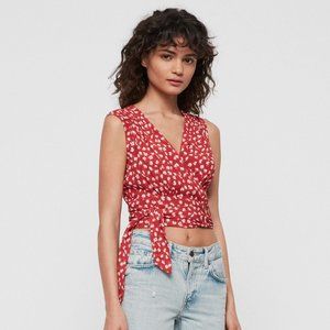 All Saints Red Floral Tank Top